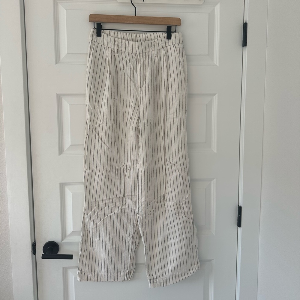 A New Day Linen Cream and Black Striped Trousers